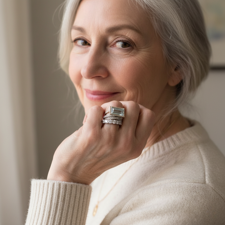 Vintage komplekts ar sudraba gredzeniem ar stikla turkusu