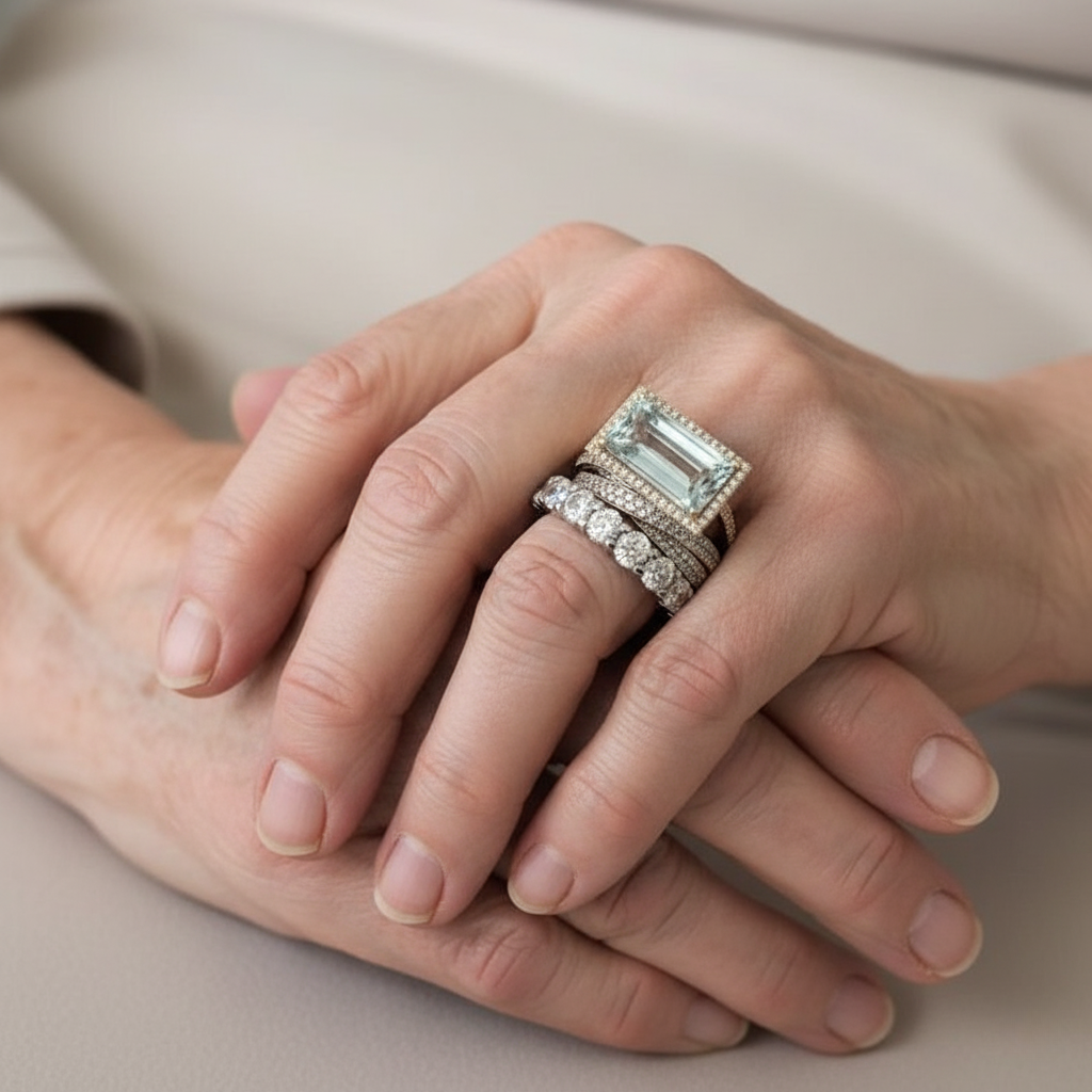 Vintage komplekts ar sudraba gredzeniem ar stikla turkusu