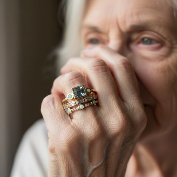 Vintāžas gredzenu komplekts ar ziliem kristāliem