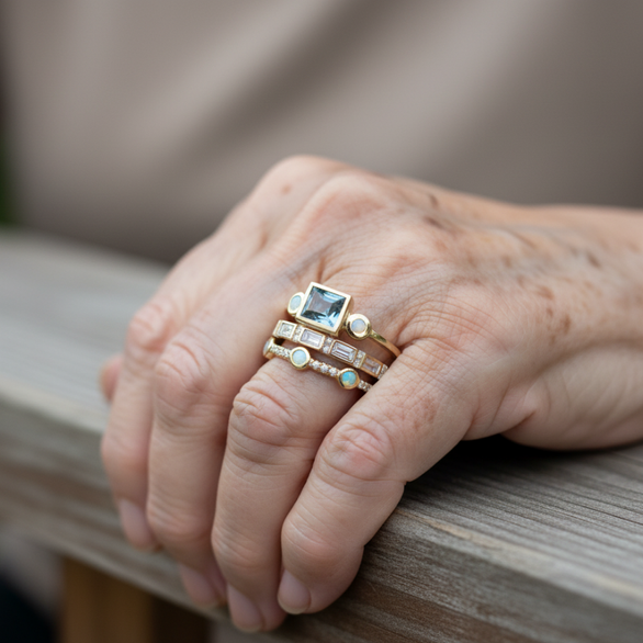 Vintāžas gredzenu komplekts ar ziliem kristāliem